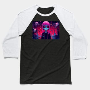 Zombie Skelle Girl Pink Hair Baseball T-Shirt